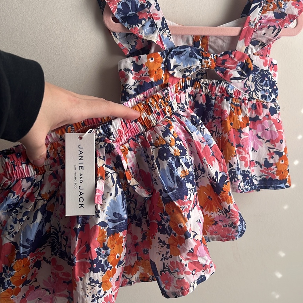 NWT Janie and Jack Floral Two-Piece Set - Pink, Navy, Orange
